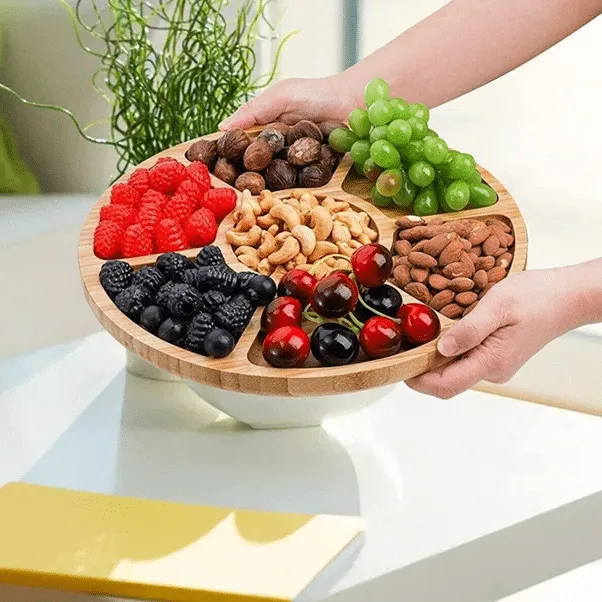 “Loop” Bambus Snackteller – drehbarer Fuß