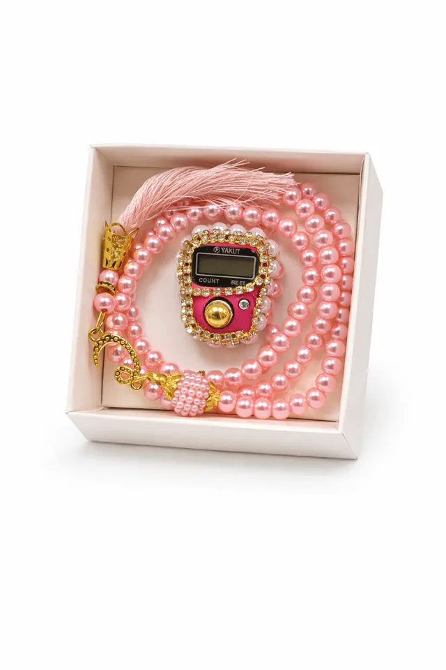 Gebetskette mit 99 Perlen & digitalem Fingerzähler – Rosa