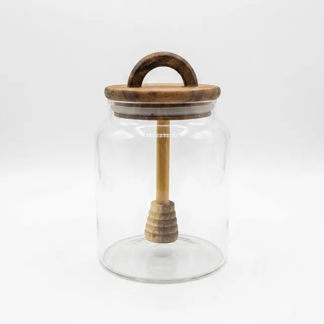 “Honey” Honigtopf aus Glas mit Holzlöffel