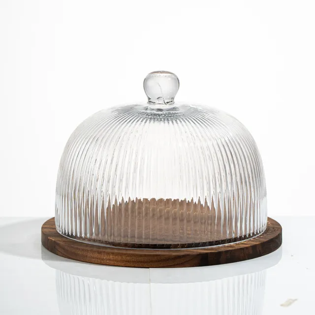 “Cake” Glasglocke mit Akazienholztablett – 25cm