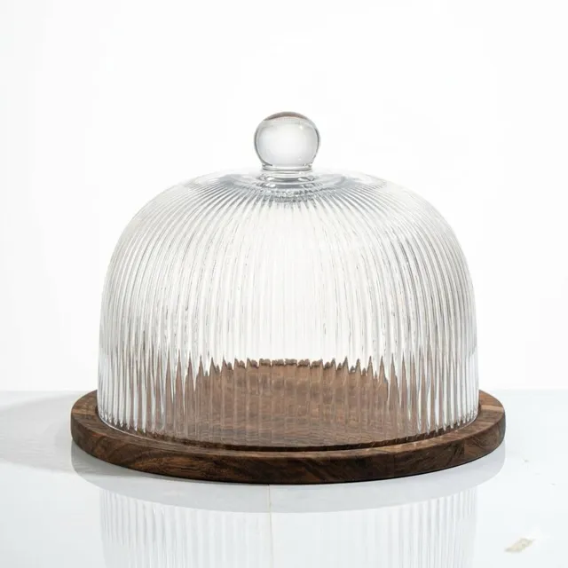 “Cake” Glasglocke mit Akazienholztablett – 30cm
